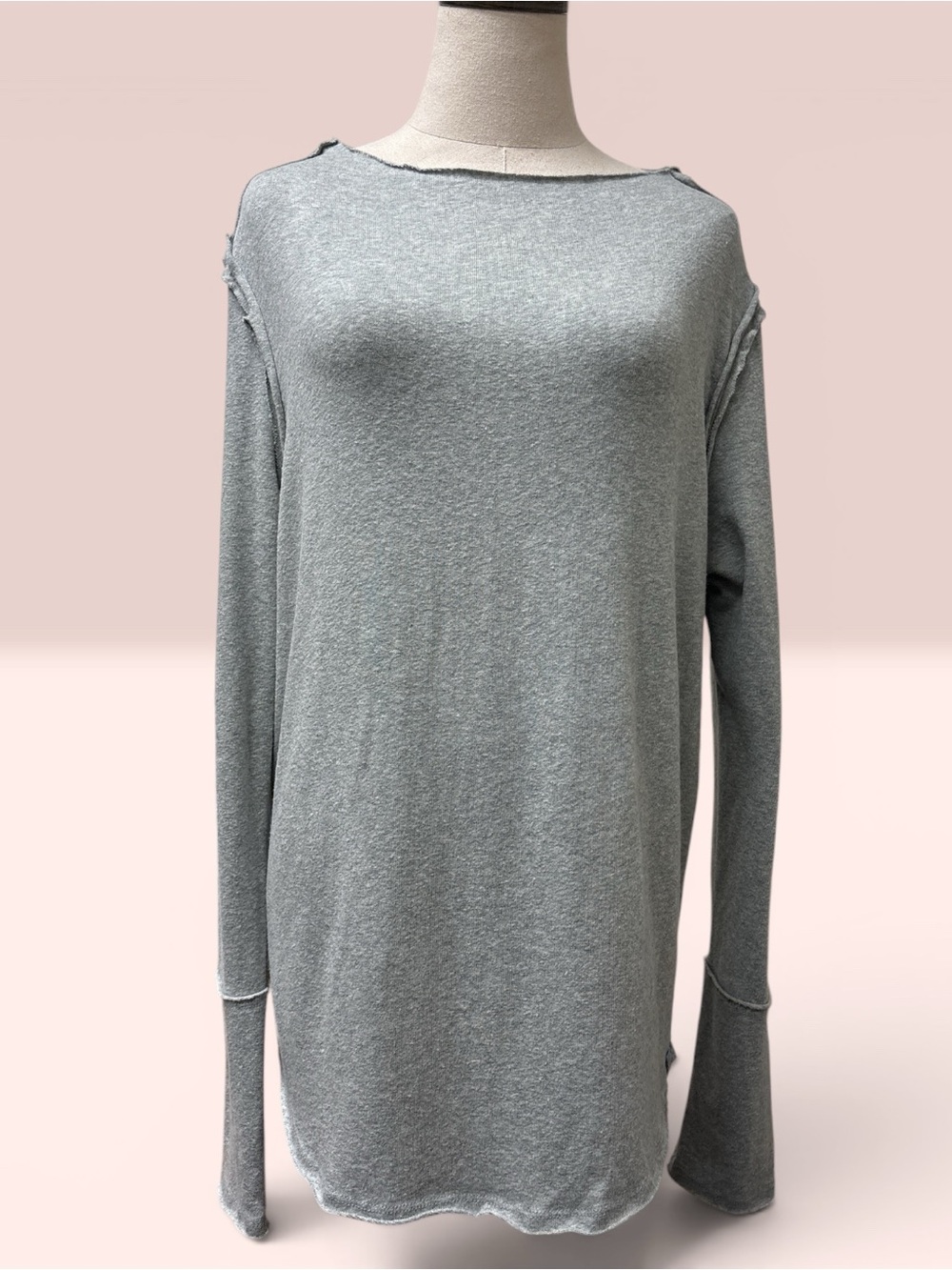 *LIKE NEW* We The Free Heather Gray Raw-Edge Long Sleeve Top